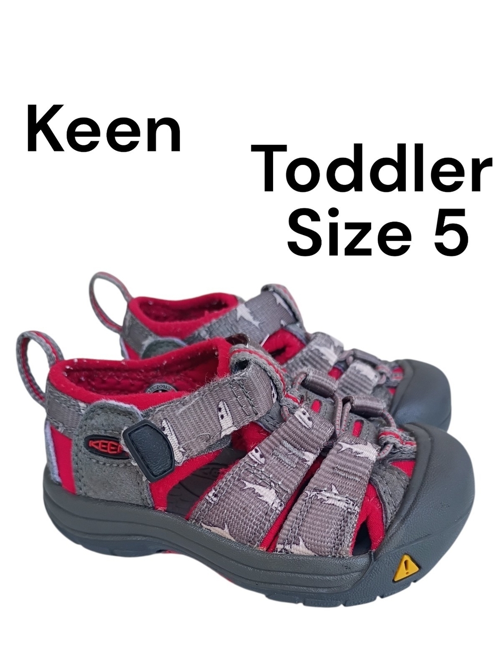 Keen Baby Toddler Size 5 Water Hiking Sandals Red Gray With Shark Print